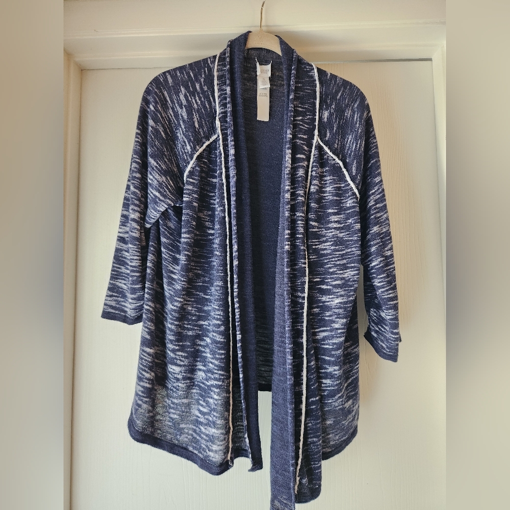 Chico's Weekend Blue and White Open Front Cardigan Size 3